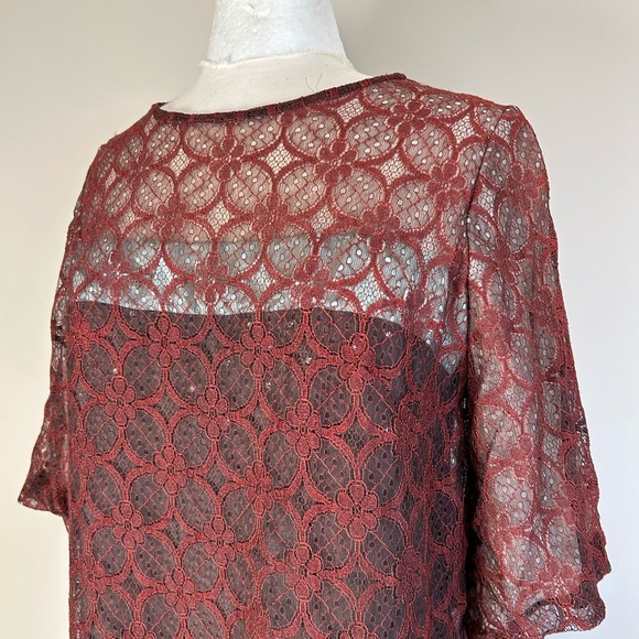 Vintage 1960s Leslie Pomer Rust Lace Shift Dress - Picture 2 of 5